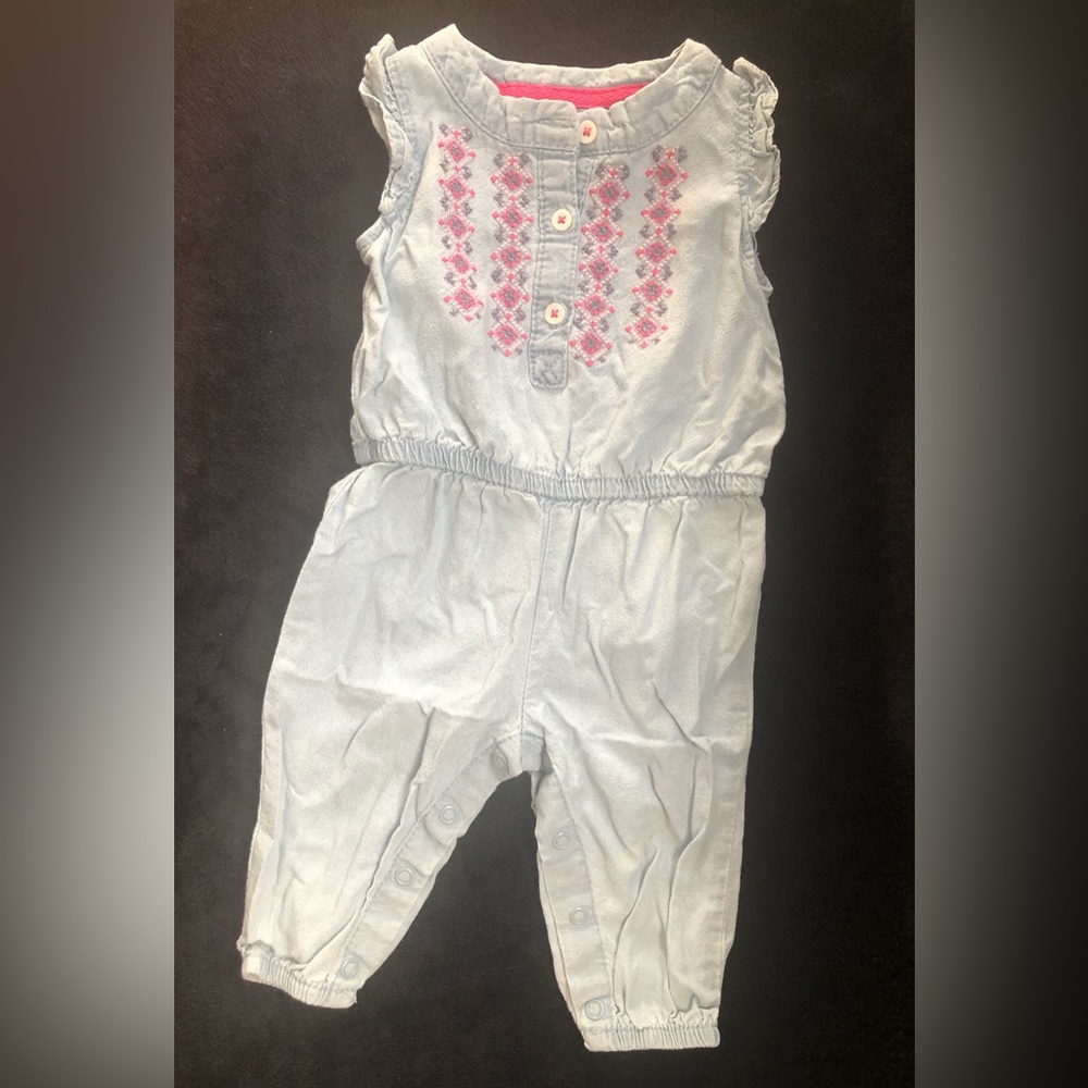 Carter’s Jean Sleeveless Romper 3 Months Chambray Denim Embroidered One Piece